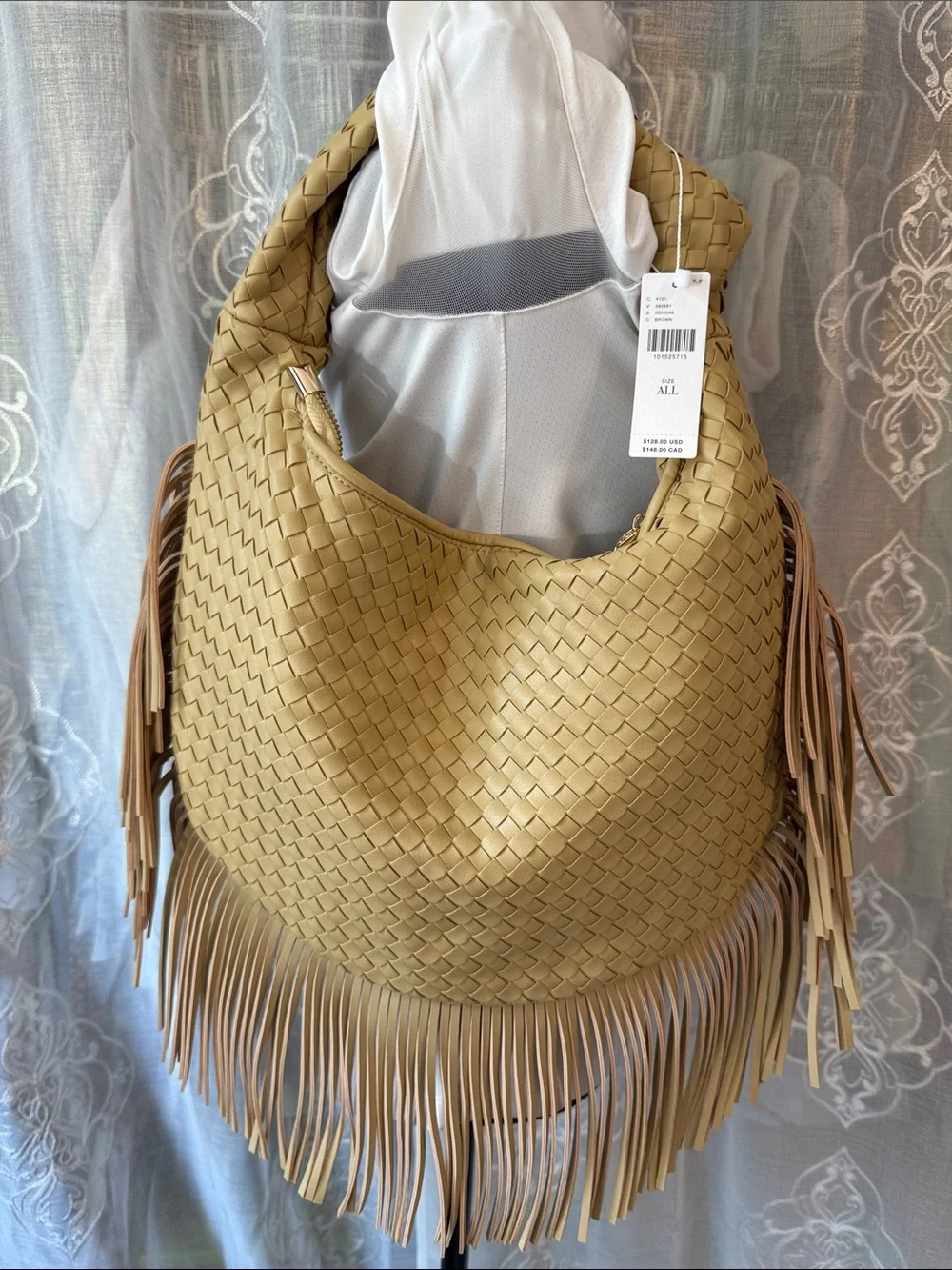 Meli Bianco Woven Fringe Shoulder Bag
